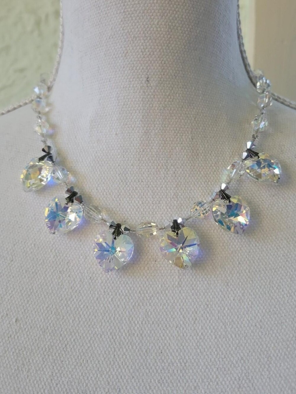 Vtg Signed Necklace RLV Rachael L Neve Aurora Borealis Swarovski Crystal 16-19"
